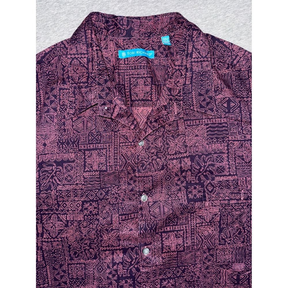 Tori Richard Mens Hawaiian Aloha Shirt Purple Pink Tribal Geometric Size XXB 2XB